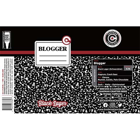 Chapman Crafted Blogger Black Lager by Chapman Crafted Beer, beer label