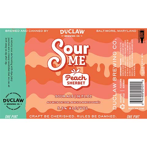 Duclaw Sour Me Peach Sherbet Sour Ale by DuClaw Brewing Company, beer label