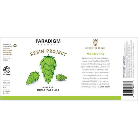 Paradigm Resin Project Mosaic IPA by Paradigm Brewing, beer label