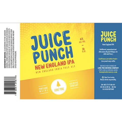 Lone Pine Juicy Punch IPA by Lone Pine Brewing Company, beer label