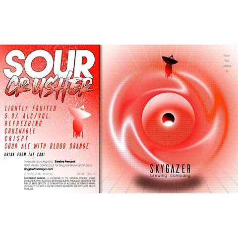 Skygazer Sour Crusher Blood Orange Sour Ale by SKYGAZER Brewing Co, beer label