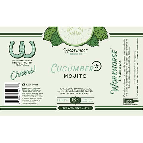 Workhorse Cucumber Mojito Gose Ale by Workhorse Brewing Co., beer label
