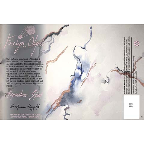 Foreign Objects Fascination Street Hoppy Ale by Foreign Objects Beer Company, beer label