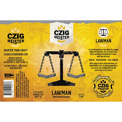 Czig Meister Lawman Hefeweizen Ale by Czig Meister Brewing Co., beer label