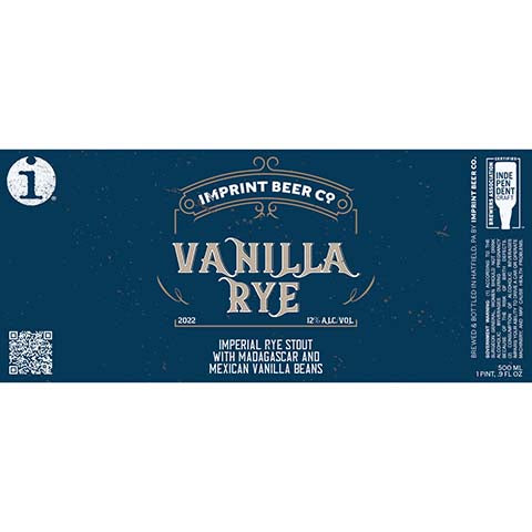 Imprint Vanilla Rye Imperial Rye Stout by Imprint Beer Company, beer label