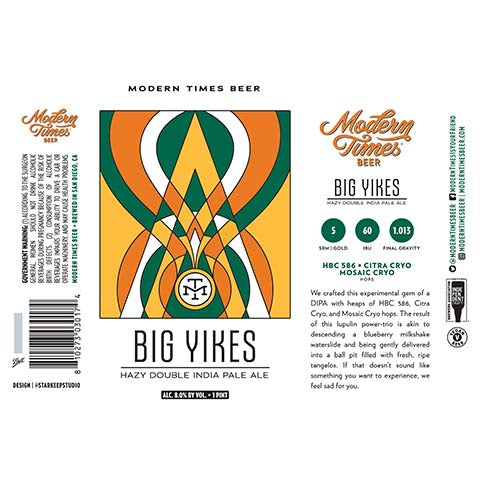 Modern Times Big Yikes Hazy DIPA by Modern Times Beer, beer label