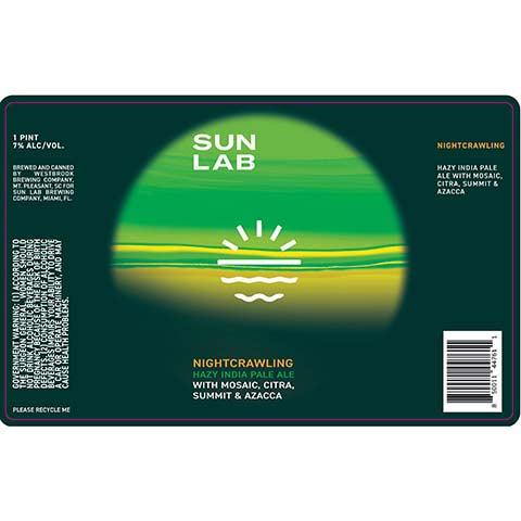 Sun Lab Nightcrawling Hazy IPA by Westbrook Brewing Co, beer label