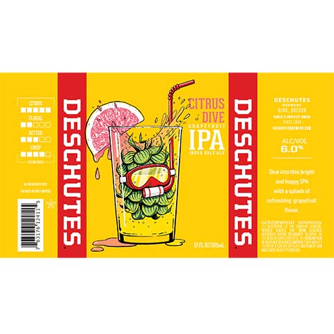 Deschutes Citrus Dive IPA by Deschutes Brewery, beer label