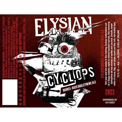 Elysian Old Cycclops Barrel-Aged Barleywine Ale by Elysian Brewing Co, beer label