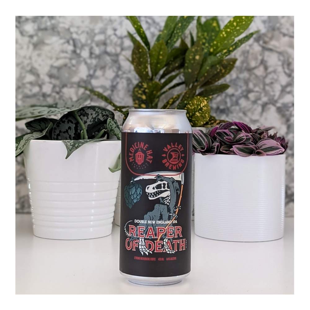 x Valley Brewing Reaper of Death 6.0 Double New England IPA by Medicine Hat Brewing Company, beer label