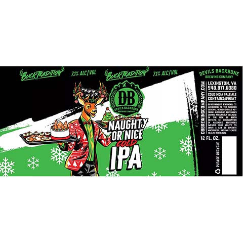 Devil's Backbone Naughty Or Nice Cold IPA by Devils Backbone Brewing Company, beer label