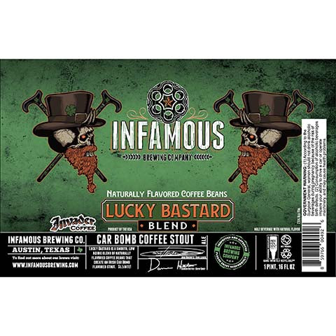 Infamous Lucky Bastard Car Bomb Coffee Stout by Infamous Brewing, beer label