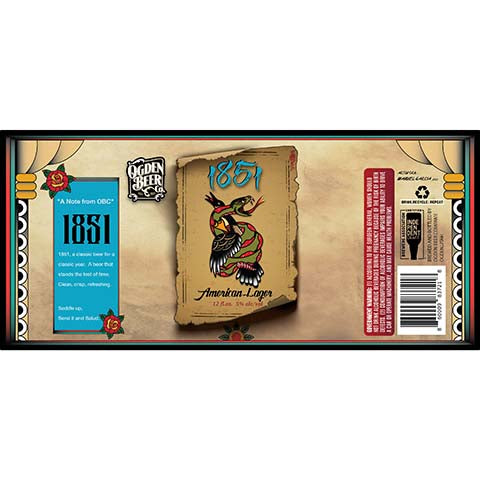 Ogden 1851 American Lager by Ogden Beer Co., beer label