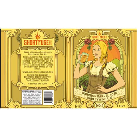 Short Fuse Bourbon Barrel Aged Barleywine Ale No. 1 by Short Fuse Brewing Company, beer label