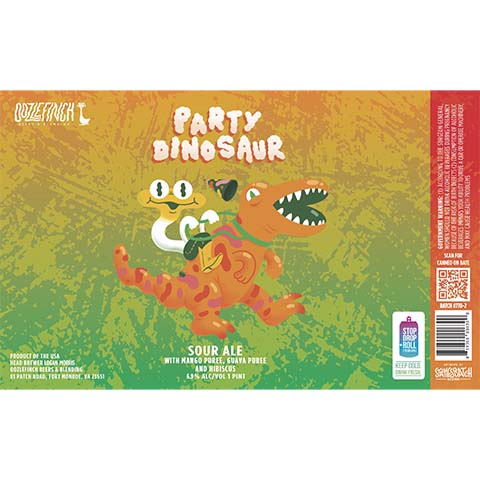 Oozlefinch Party Dinosaur Sour (Mango, Guava, Hibiscus) by Oozlefinch Beers & Blending, beer label