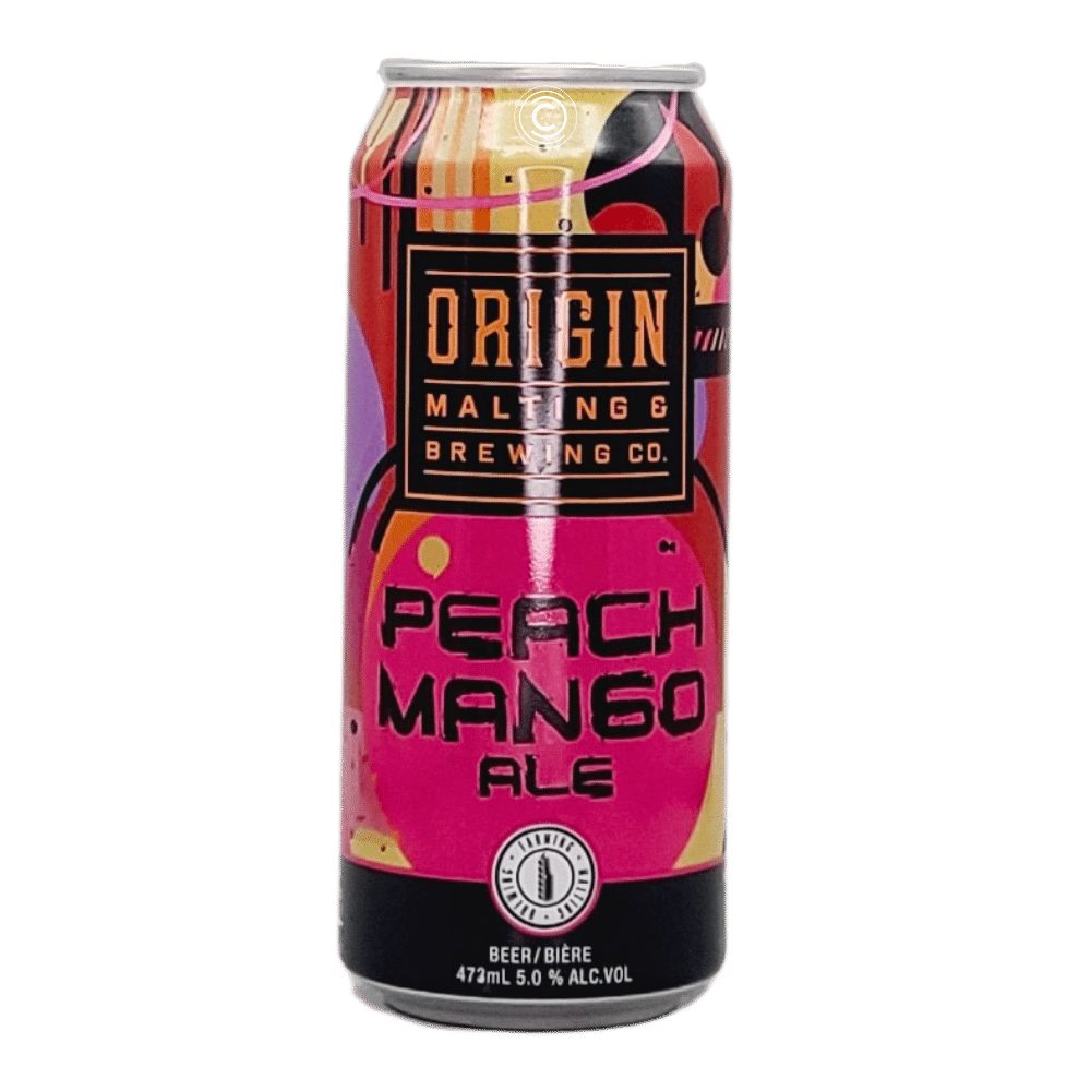 Brewing Peach Mango Ale by Origin Malting & Brewing Co., beer label