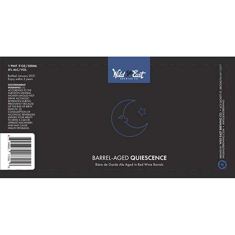 Wild East Barrel-Aged Quiescence by Wild East Brewing Co, beer label