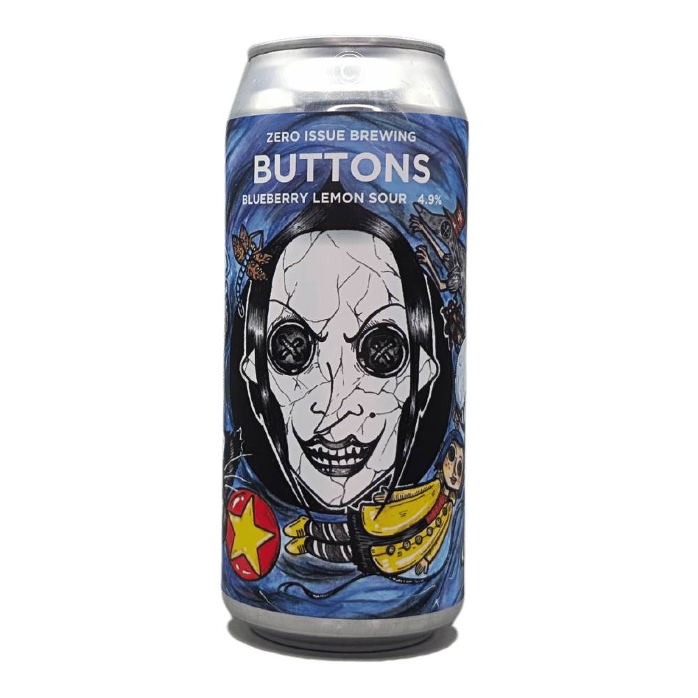 Buttons Blueberry Lemon Sour by Zero Issue Brewing, beer label