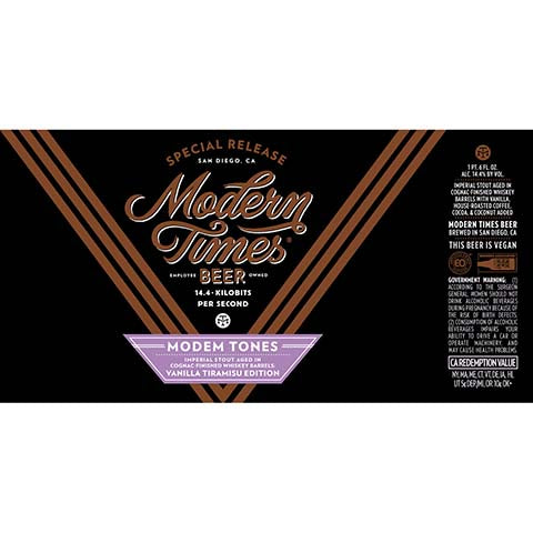 Modern Times Modem Tones Imperial Stout by Modern Times Beer, beer label