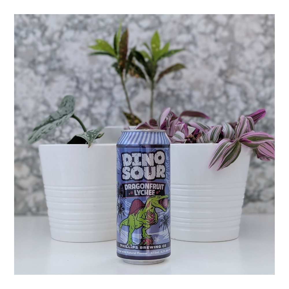 & Malting DinoSour Dragonfruit Lychee Sour by Phillips Brewing Company, beer label