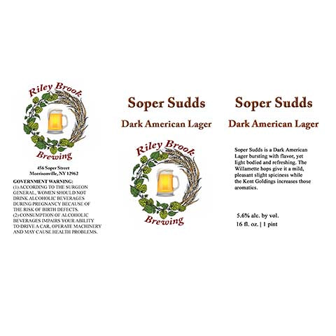 Riley Brook Soper Sudds Dark American Lager by Riley Brook Brewing, beer label