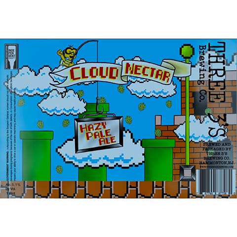 Three 3's Cloud Nectar Hazy Pale Ale by Three 3's Brewery, beer label