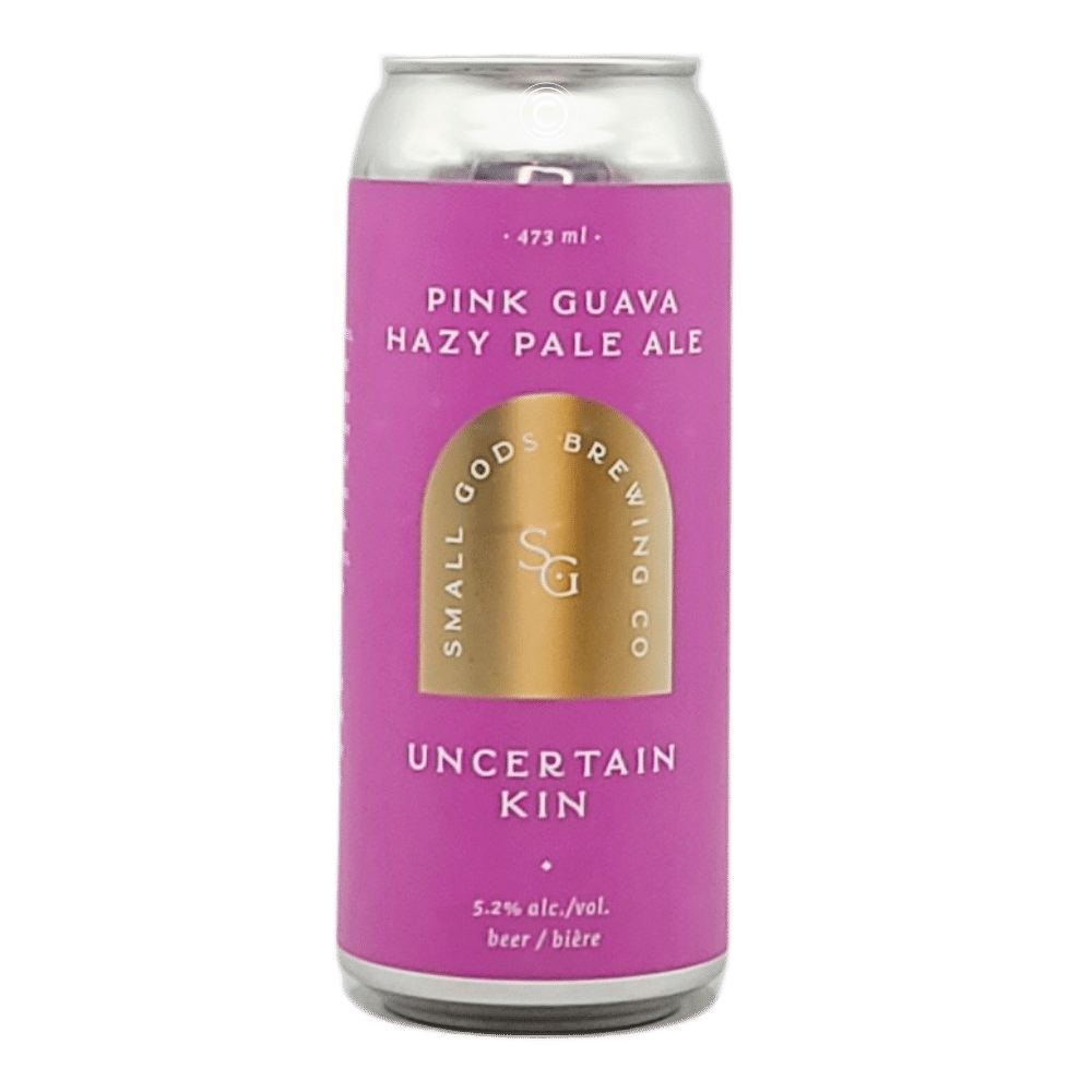 Uncertain Kin Pink Guava Hazy Pale Ale by Small Gods Brewing Co., beer label