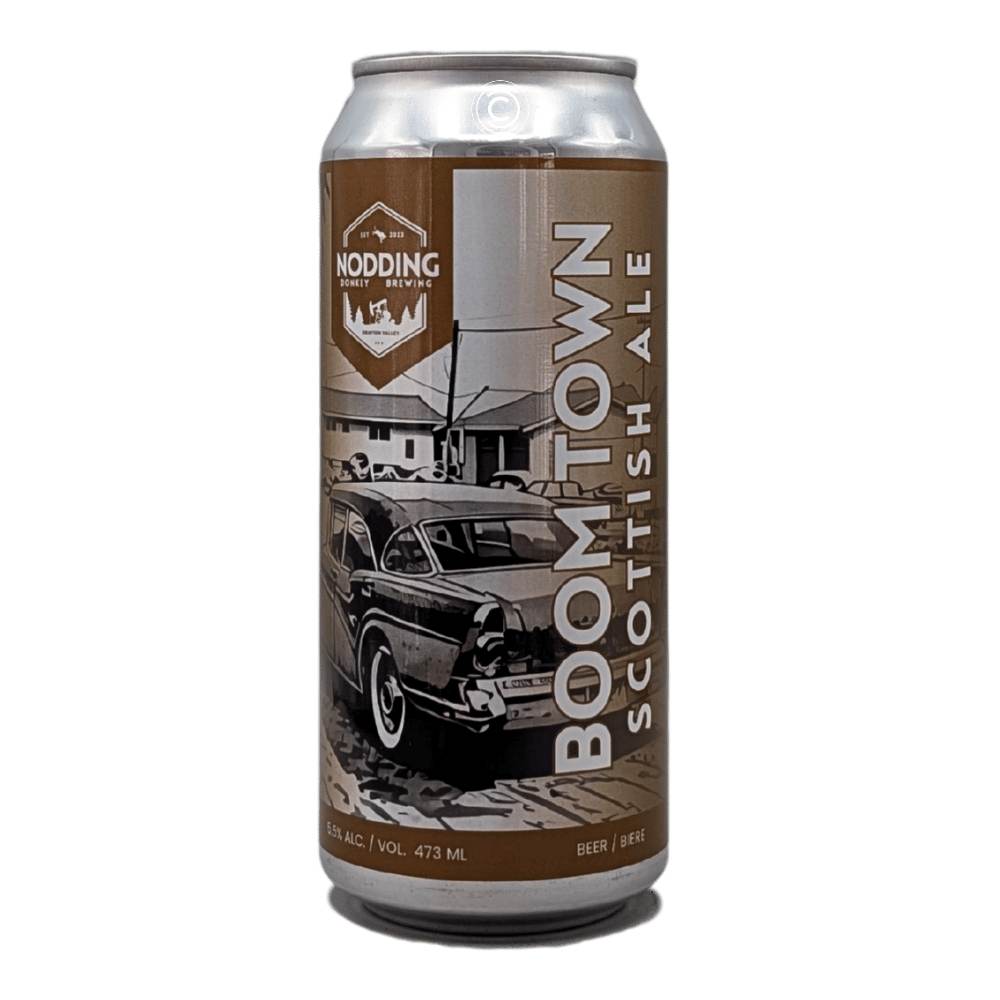 Boom Town Scottish Ale by Nodding Donkey Brewing, beer label