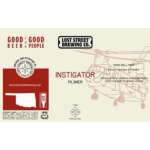 Lost Street Instigator Pilsner by Lost Street Brewing Co., beer label