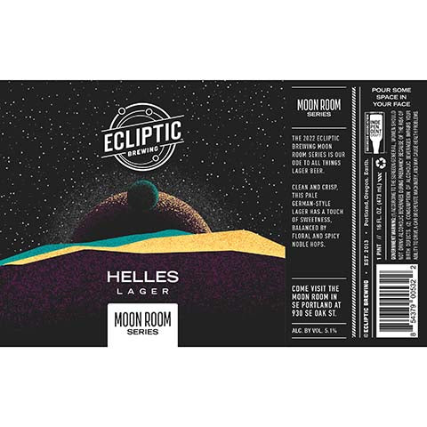 Ecliptic Moon Room Helles Lager by Ecliptic Brewing, beer label