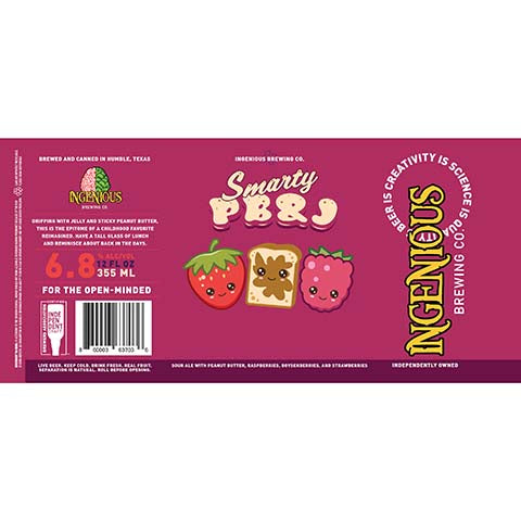 Ingenious Smarty PB&J Sour Ale by Ingenious Brewing Company, beer label