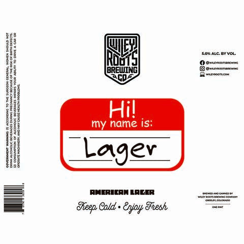 Wiley Roots Hi! My Name Is: Lager by Wiley Roots Brewing Co, beer label