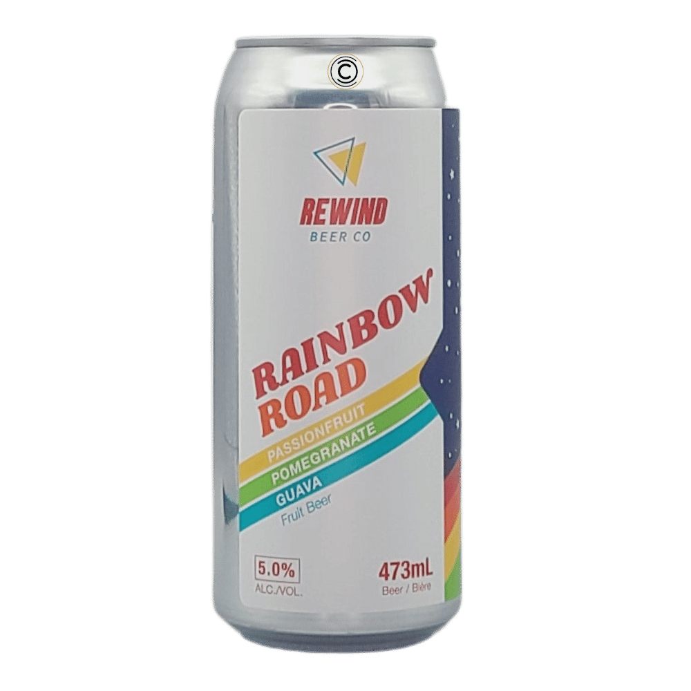 Rainbow Road Passionfruit Pomegranate Guava Fruit Beer by Rewind Beer Co., beer label