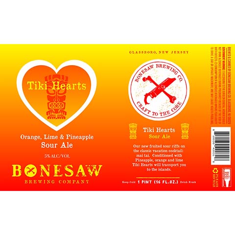 Bonesaw Tiki Hearts Sour Ale by Bonesaw Brewing Co., beer label