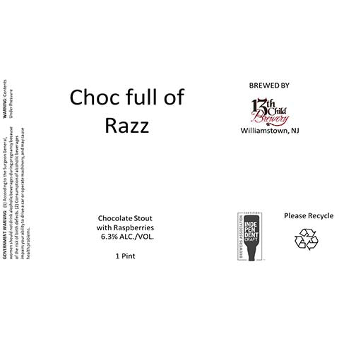 13th Child Choc Full of Razz Chocolate Stout by 13th Child Brewery, beer label