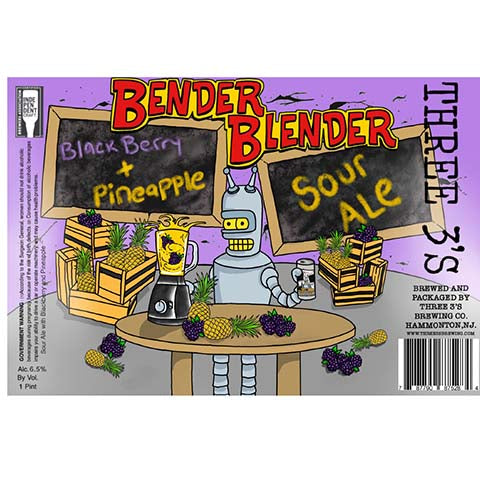 Three 3's Bender Blender Sour Ale by Three 3's Brewery, beer label