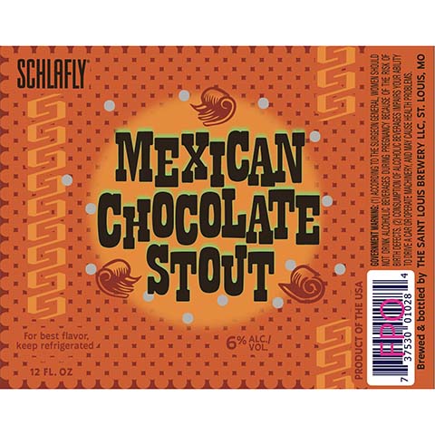 Schlafly Mexican Chocolate Stout by The Saint Louis Brewery LLC., beer label