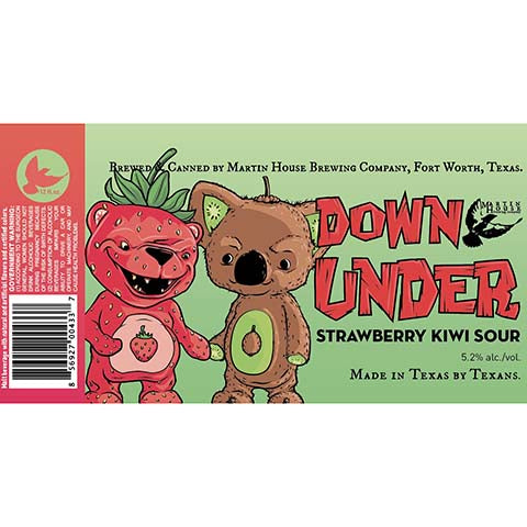 Martin House Down Under Strawberry Kiwi Sour by Martin House Brewing Company, beer label