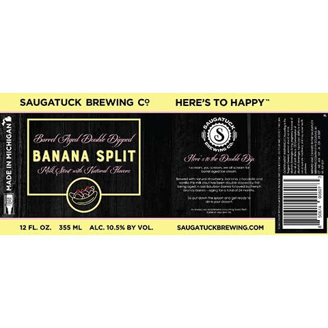 Saugatuck Double Dipped Banana Split Milk Stout by The Saugatuck Brewing Company, beer label