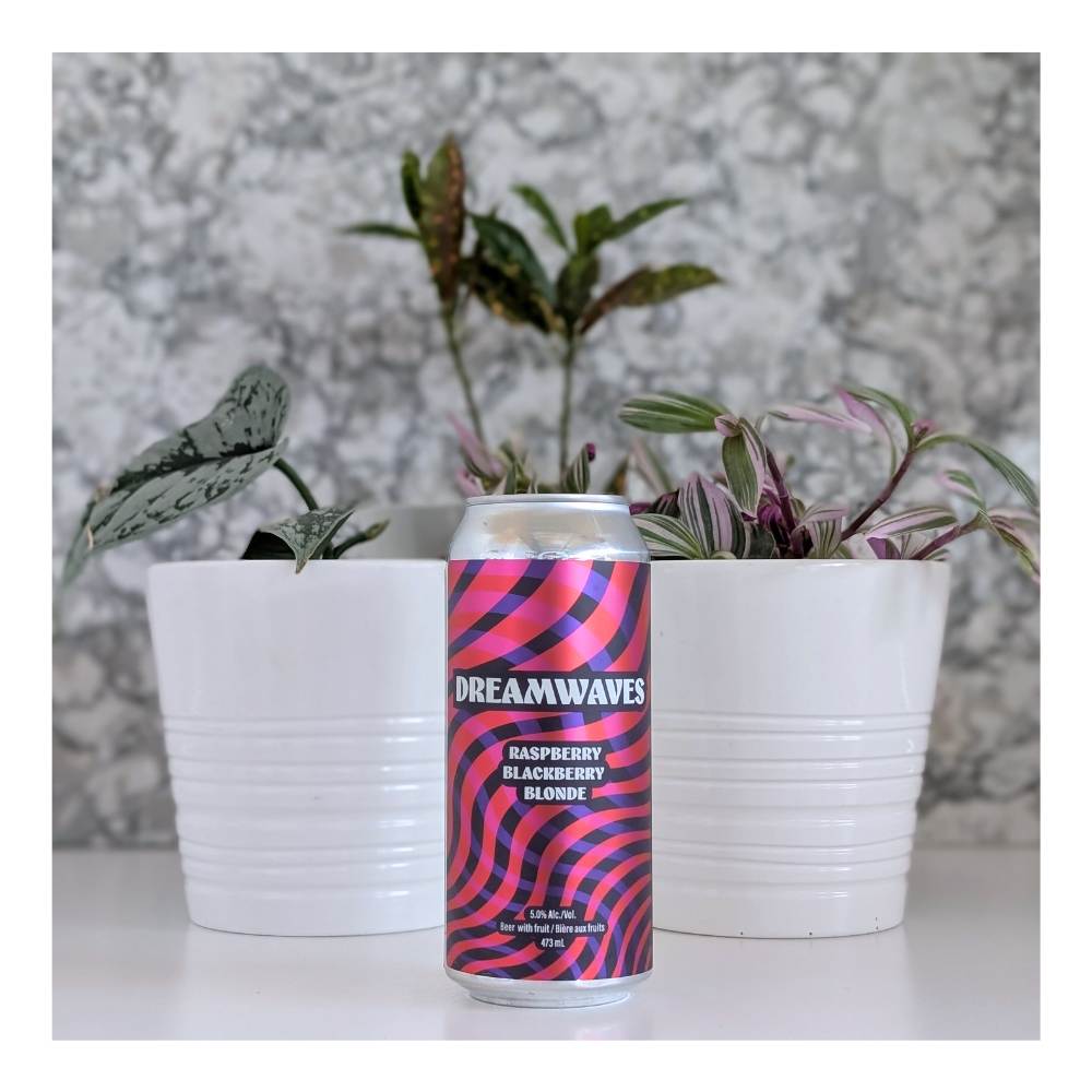 Brewing Dreamwaves Raspberry Blackberry Blonde Ale by Blindman Brewery, beer label