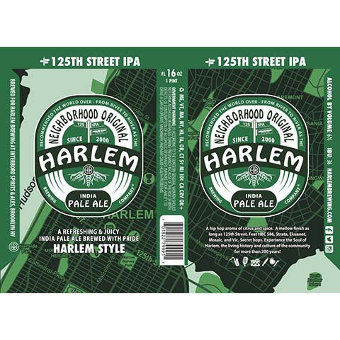 Harlem 125th Street Neighborhood Original IPA by Harlem Brew South, beer label