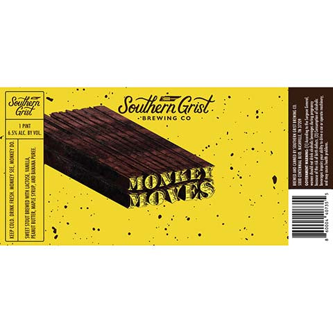 Southern Grist Monkey Moves Sweet Stout by Southern Grist Brewing Company, beer label