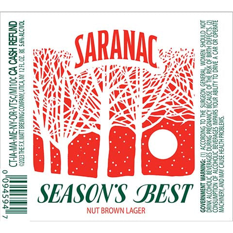Saranac Season's Best Nut Brown Lager by The F.X. Matt Brewing Company, beer label