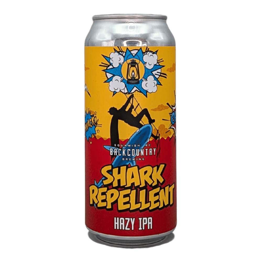 Shark Repellant Hazy IPA by Backcountry Brewing, beer label