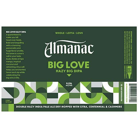 Almanac Big Love Hazy Big DIPA by Almanac Beer Company, beer label