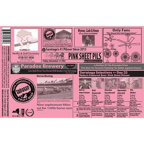 Paradox Pink Sheet Pils by Paradox Beer Co, beer label