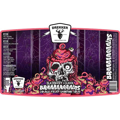 Drekker Braaaaaaaains Blackberry & Guava Double Fruit Smoothie Sour by Drekker Brewing Company, beer label