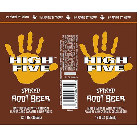 High Five Spiked Root Beer by High Five Beverages, beer label
