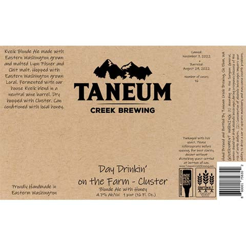 Taneum Day Drinkin' on the Farm - Cluster Blonde Ale by Taneum Creek Brewing, beer label