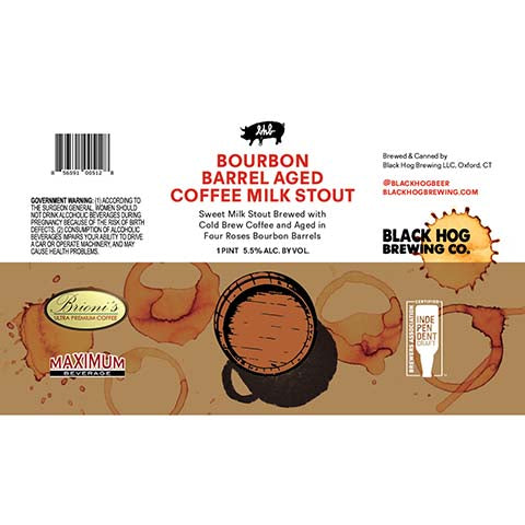 Black Hog Bourbon Barrel Aged Coffee Milk Stout by Black Hog Brewing Co, beer label